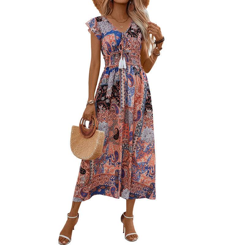 Elegant Summer A-Line Dress - European American Style in Light Brown - Buy Center