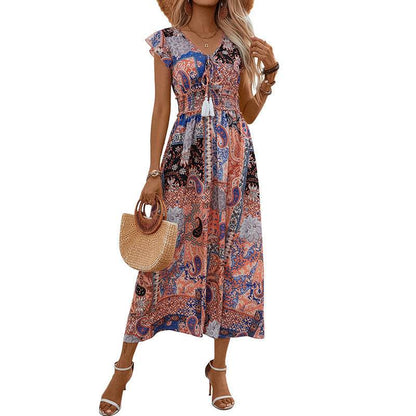 Elegant Summer A-Line Dress - European American Style in Light Brown - Buy Center