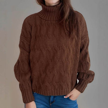 Turtleneck Solid Color Sweater - Loose Fit Pullover for Comfy Style - Buy Center