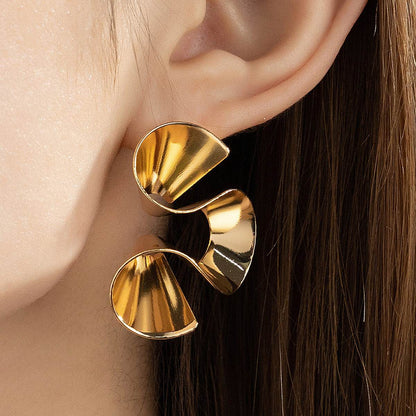 Simple Retro Geometric Ruffled Skirt Earrings - Gold Alloy for Women - Buy Center