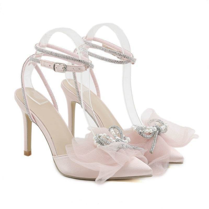 Buycenter Elegant Pearl Rhinestone Bow Stiletto Party Pumps - Buy Center