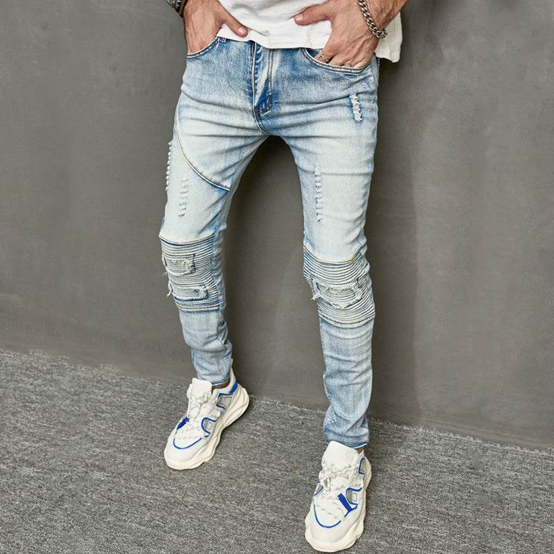 Men's Slim Ripped Jeans - American Style, Mid Waist, Comfortable Fit - Buy Center