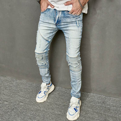 Men's Slim Ripped Jeans - American Style, Mid Waist, Comfortable Fit - Buy Center