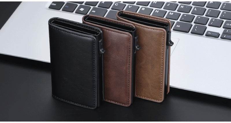 Crazy Horse Leather Card Clamp Wallet - Stylish & Anti-Degaussing for Men - Buy Center