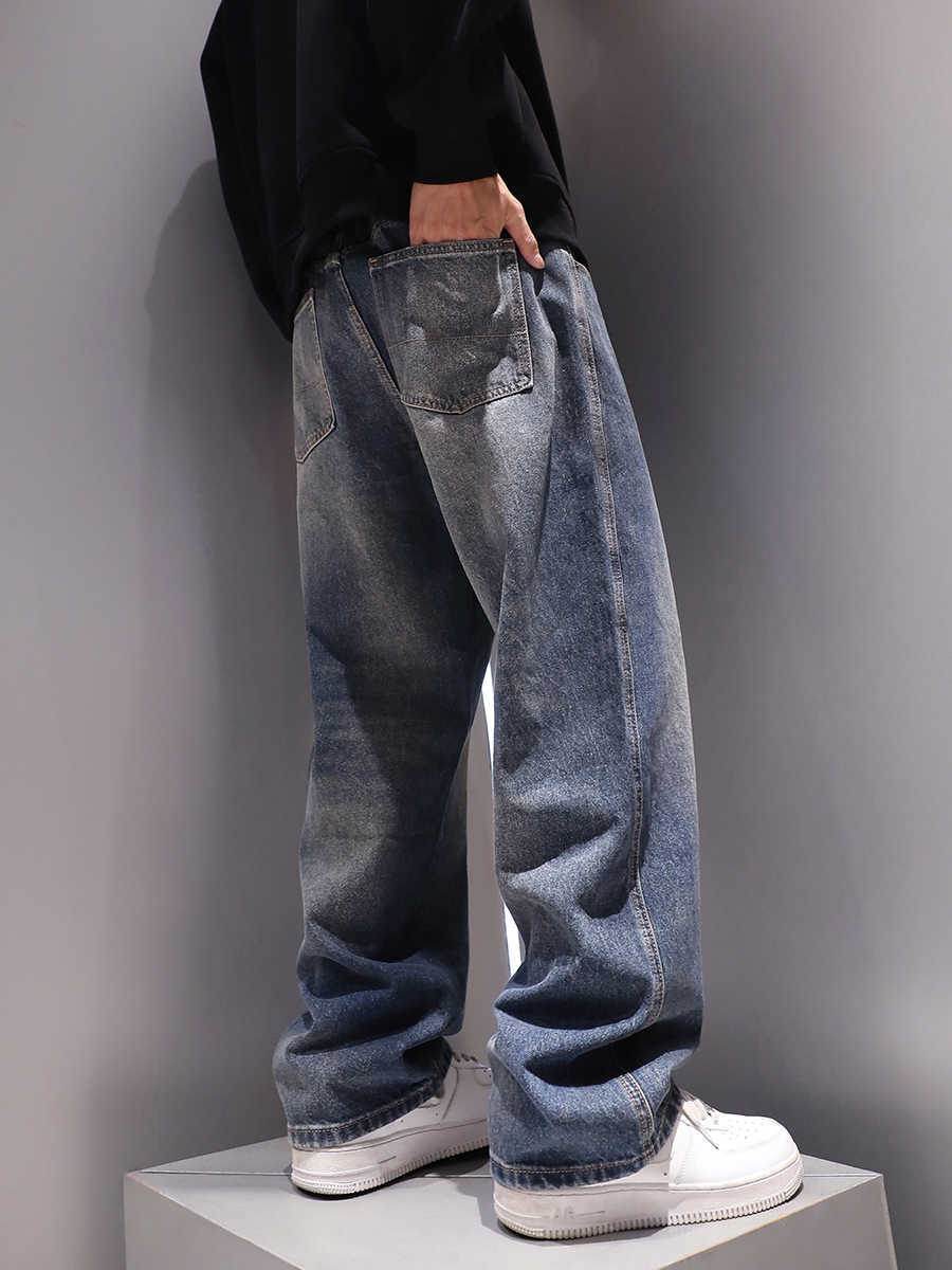 Washed-out Vintage Men's Loose Jeans - Dark Blue, Straight Fit for Comfort - Buy Center