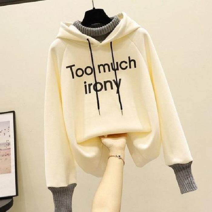 Buycenter Fake Two-Piece Hoodie - Thick Fleece-Lined Fashion Sweatshirt - Buy Center