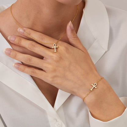 OPK Fashion Jewelry Set - Titanium Steel Bracelet & Cross Necklace - Buy Center