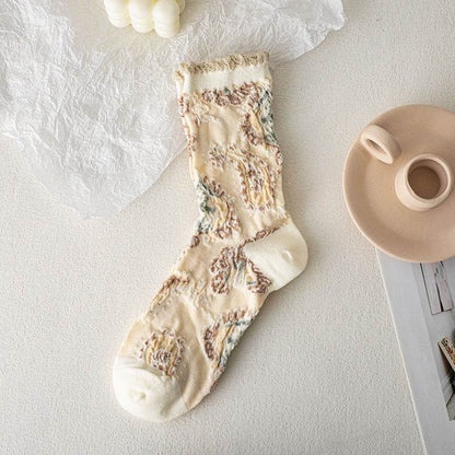 Retro Women's Thin Flower Socks - Antibacterial, Sweat Absorbent Style - Buy Center