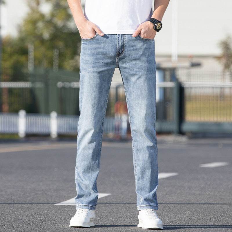Men's Slim-Fit Summer Jeans - Light Blue & Gray Straight Trousers - Buy Center