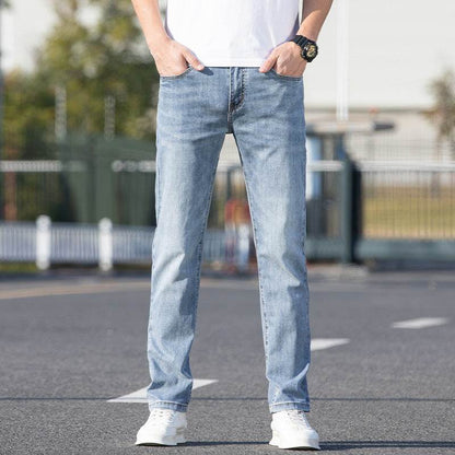 Men's Slim-Fit Summer Jeans - Light Blue & Gray Straight Trousers - Buy Center