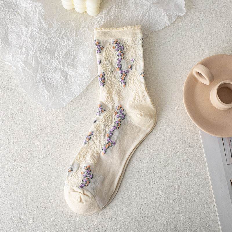 Retro Women's Thin Flower Socks - Antibacterial, Sweat Absorbent Style - Buy Center