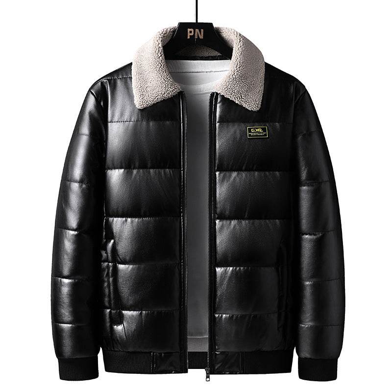 Trendy Men's Winter Jacket - Stylish PU Leather with Lapel Collar - Buy Center