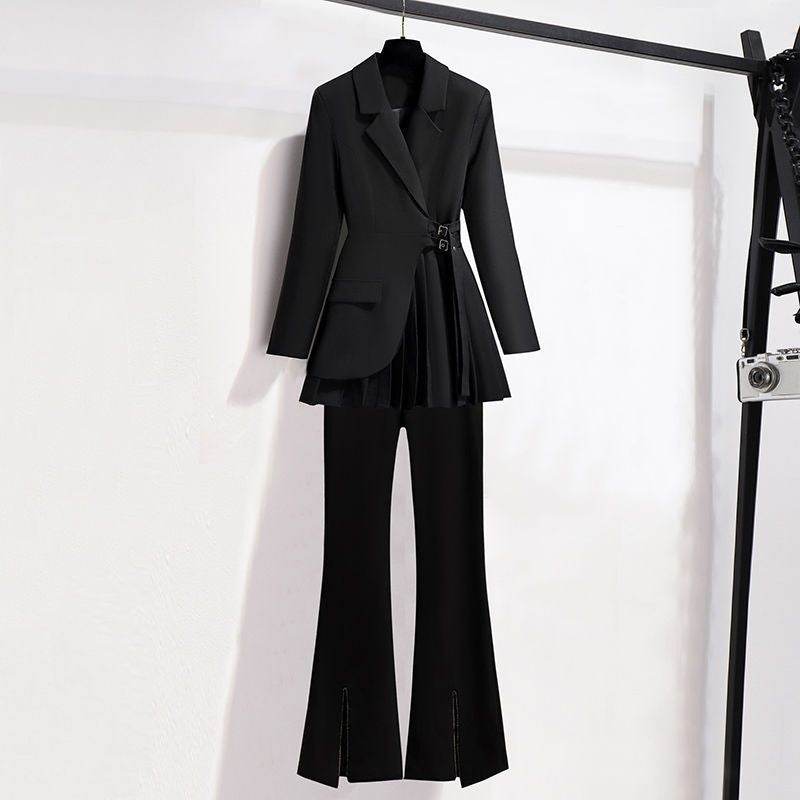 Buycenter Women's Black Suit Jacket - Japanese Casual Pleated Design - Buy Center