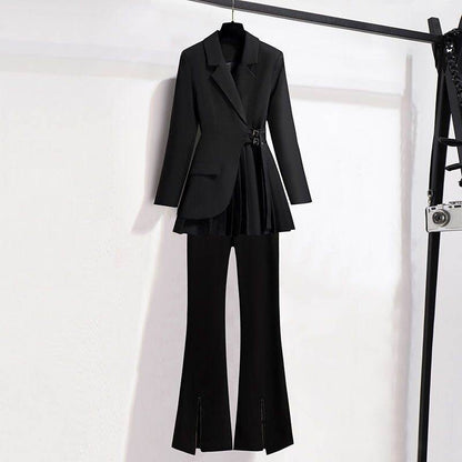 Buycenter Women's Black Suit Jacket - Japanese Casual Pleated Design - Buy Center