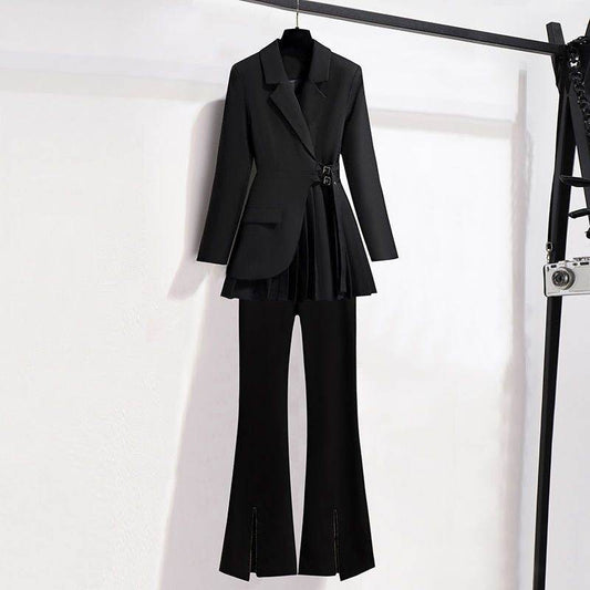 Buycenter Women's Black Suit Jacket - Japanese Casual Pleated Design - Buy Center