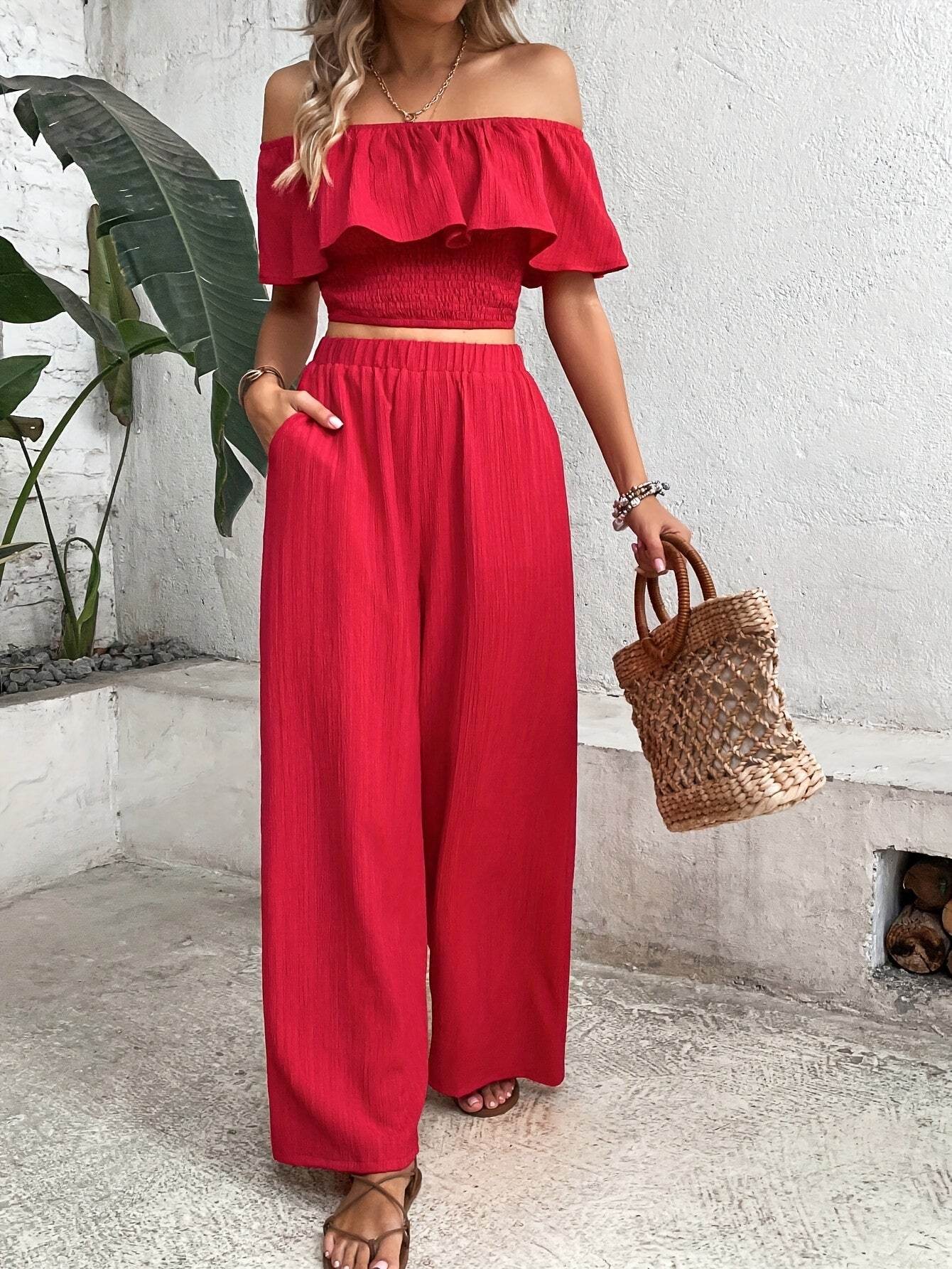 Elegant Two-Piece Set - 100% Polyester for Spring/Summer Style - Buy Center