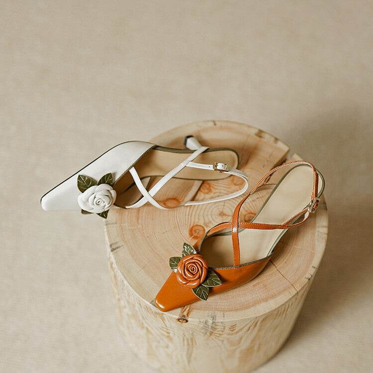 Elegant Retro Cheongsam Sandals - Milky White Cowhide with Mid Heel - Buy Center