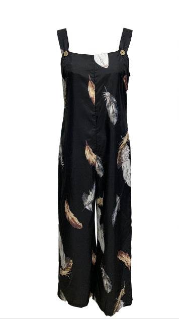 Women's Feather Printed Casual Jumpsuit - Lightweight Summer Style 2025 - Buy Center