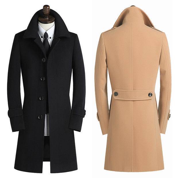 Buycenter Men's Wool Trench Coat - Slim Fit British Style for Modern Men - Buy Center