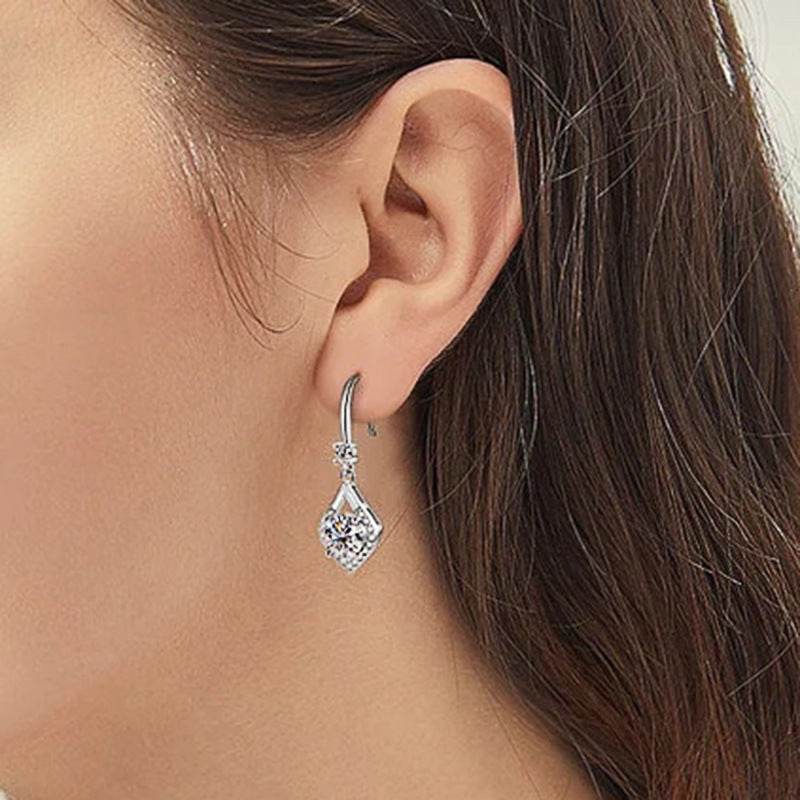 Buy Center Shiny Zircon Earrings - Fashionable Geometry in White Gold - Buy Center