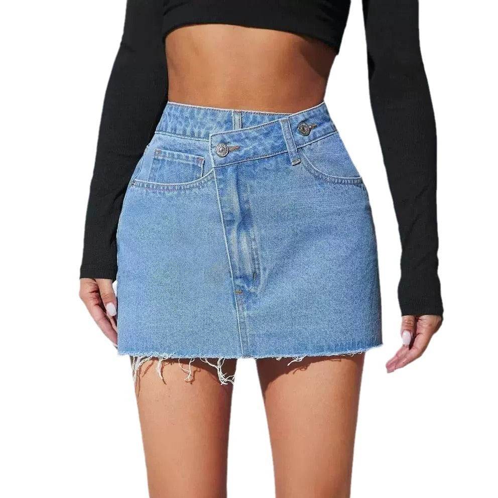 Buycenter Short Irregular Denim Skirt - Petite Fit, Medium Blue - Buy Center