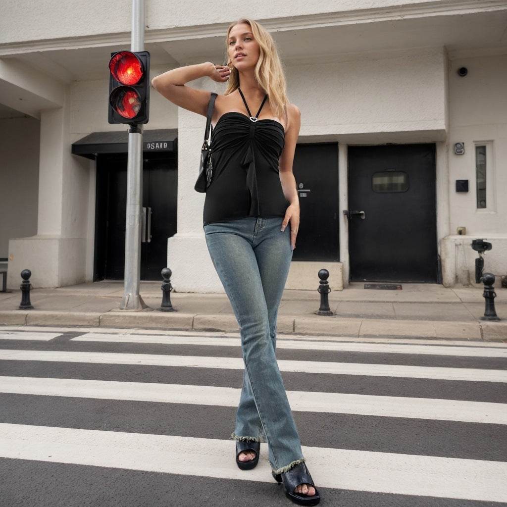 Buycenter Women's Backless Halterneck Top - Sleek Sleeveless T-shirt - Buy Center