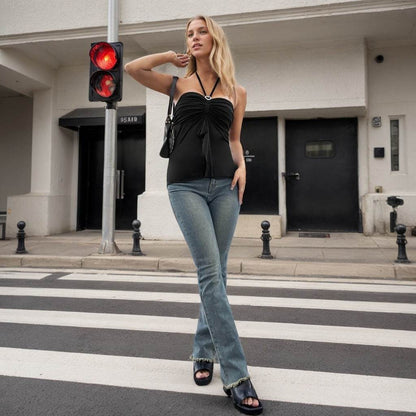 Buycenter Women's Backless Halterneck Top - Sleek Sleeveless T-shirt - Buy Center