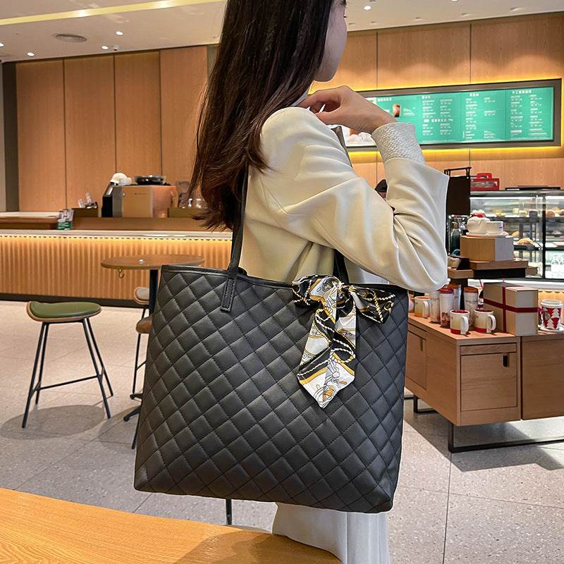 Buycenter Large Capacity Tote Bag - Women's Diamond Plaid Design - Buy Center