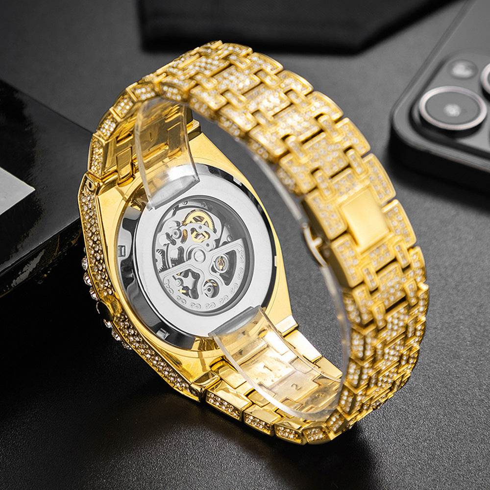 Full Diamond Hip Hop Mechanical Watch - Stylish Octagonal Design 2025 - Buy Center