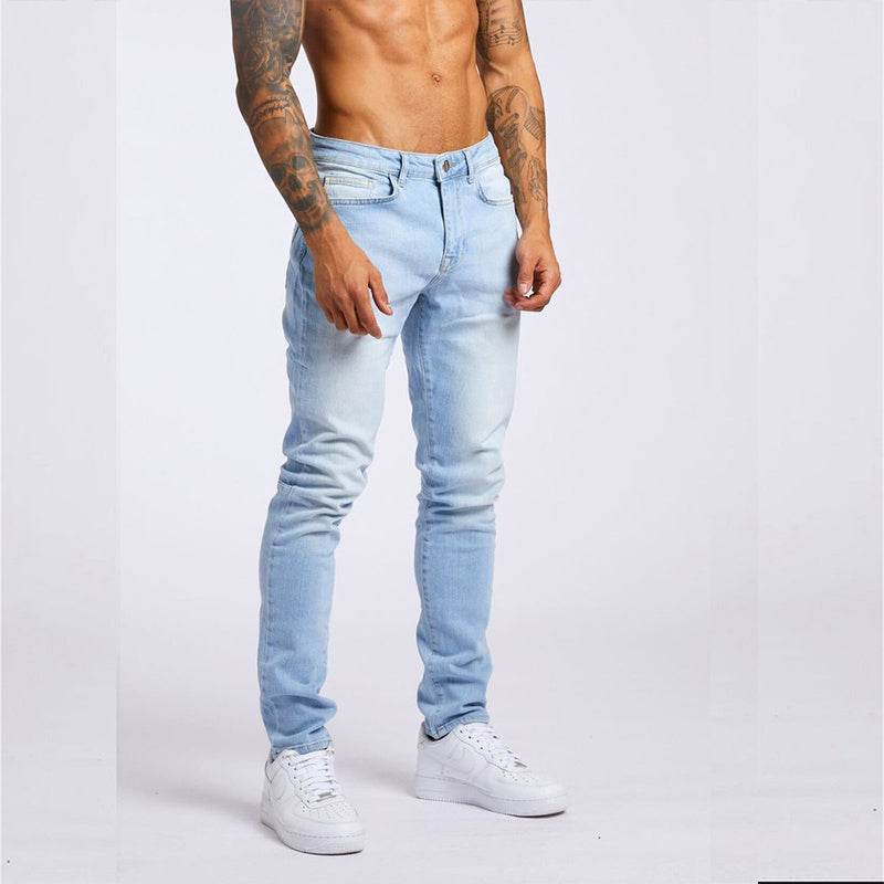 Men's Slim Fit High Waist Jeans - Casual Fashion in Light Blue & Black - Buy Center