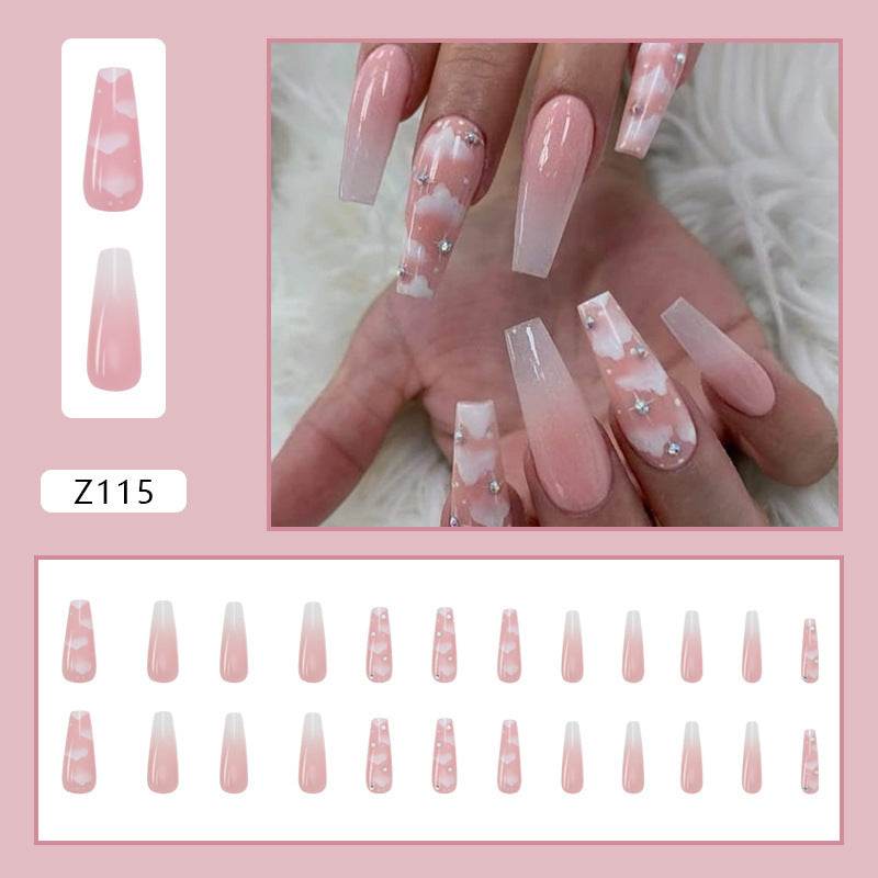 Women's Long Ballerina Nail Stickers - Elegant Z115 Pink Cloud Design - Buy Center