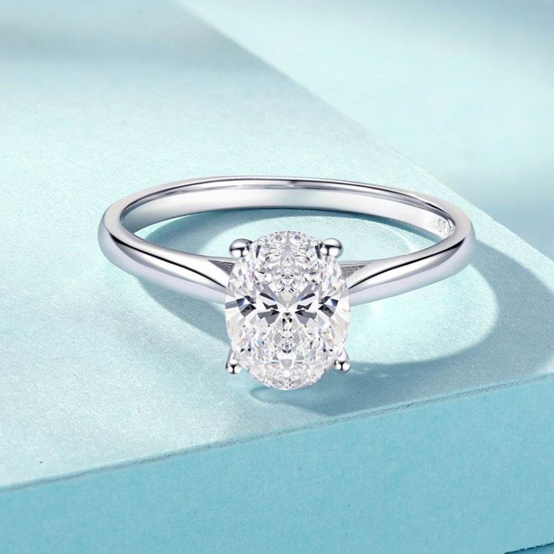 Sterling Silver Oval Zircon Ring for Women - Elegant Inlaid Design & Modern Style - Buy Center