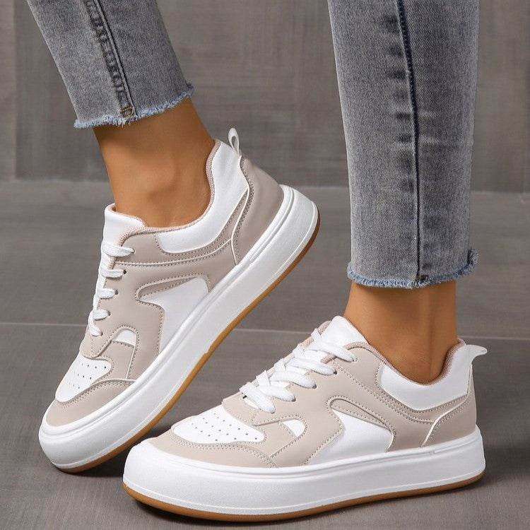 Spring Platform Sneakers for Students - White, Khaki & Lake Blue Flats - Buy Center