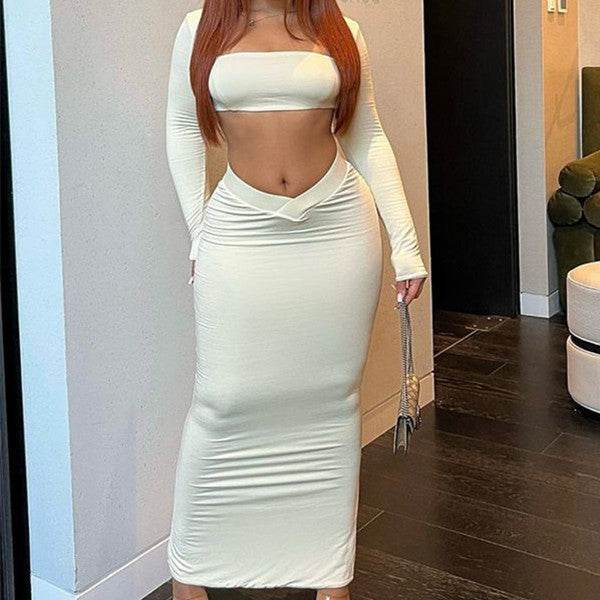 Buycenter Wrapped Chest Jumpsuit - Long Sleeve Navel Skirt for Women - Buy Center