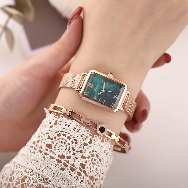 Buycenter Small Green Square Watch - Elegant Korean Style for Women - Buy Center