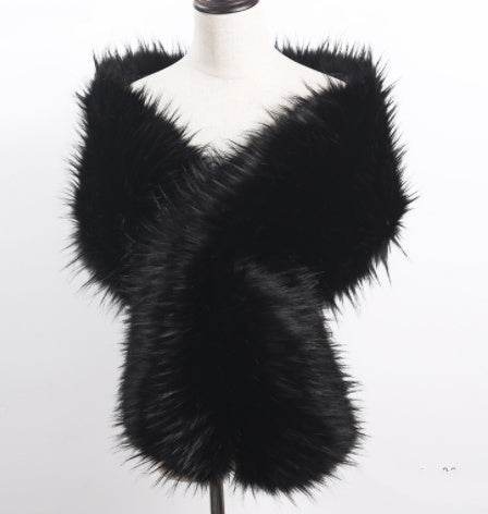 Elegant Faux Fox Fur Bridal Evening Dress - Lengthened Monochrome Style - Buy Center
