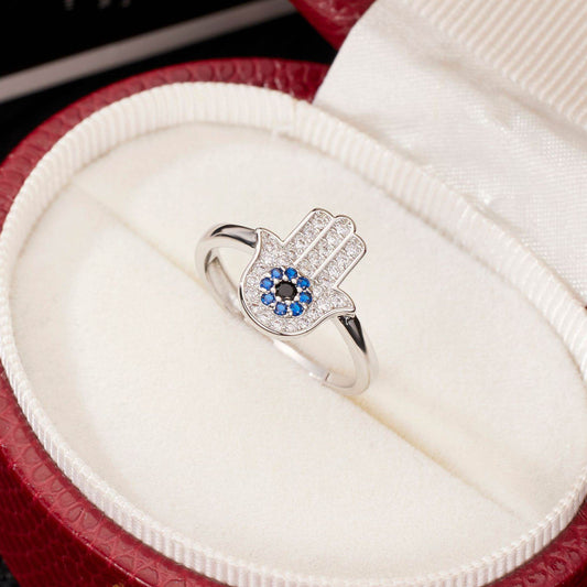 Buy Center Women's Adjustable Open Ring - Simple Blue Micro-Inlaid Design - Buy Center