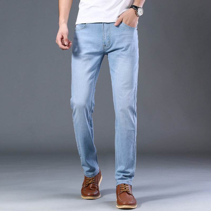 Men's Elastic Straight Fit Jeans - Comfortable Cotton in Light Blue - Buy Center