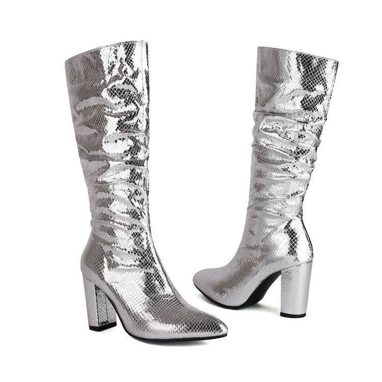 European Style Patent Leather Plaid Boots - Chunky Heel and Comfort - Buy Center