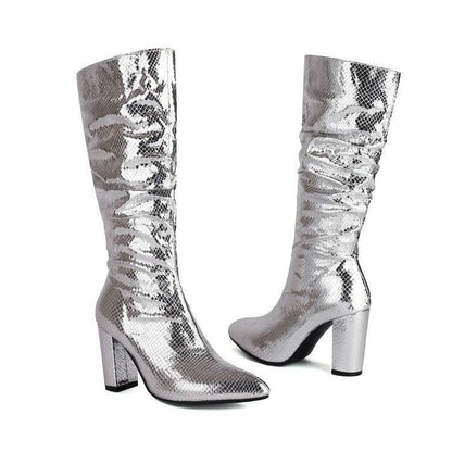European Style Patent Leather Plaid Boots - Chunky Heel and Comfort - Buy Center