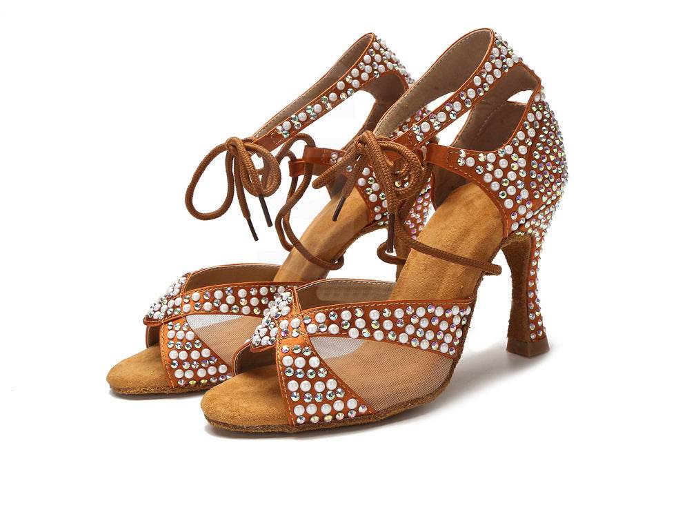 Buycenter Stylish Latin Dance Shoes - Premium Mesh Studded Design - Buy Center