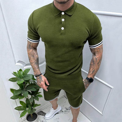 Buycenter Casual Lapel T-Shirt Suit for Men - Short Sleeve & Shorts - Buy Center