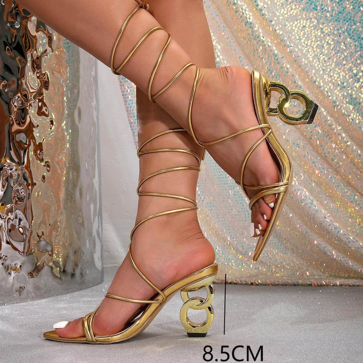 Buycenter Gold High Heel Sandals - Fashionable Lace-Up Design - Buy Center