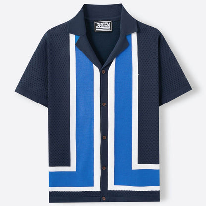 Men's Summer Striped Contrast Knitwear Top - Dark Blue, Army Green, Orange - Buy Center