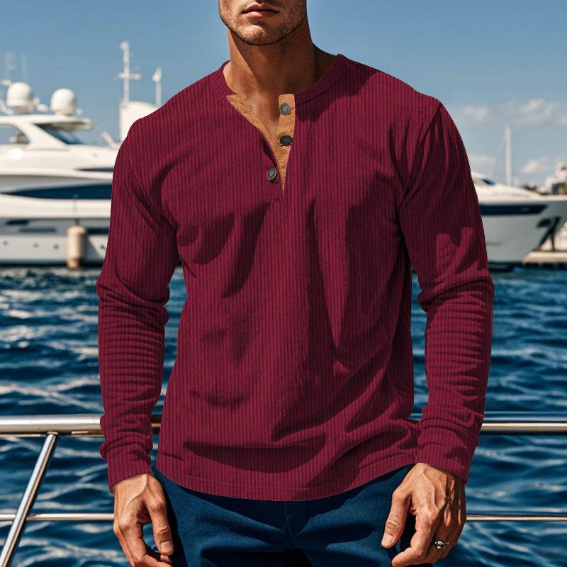 Buycenter Men's Slim-fit Four-button Corduroy Top - Long Sleeve Options - Buy Center