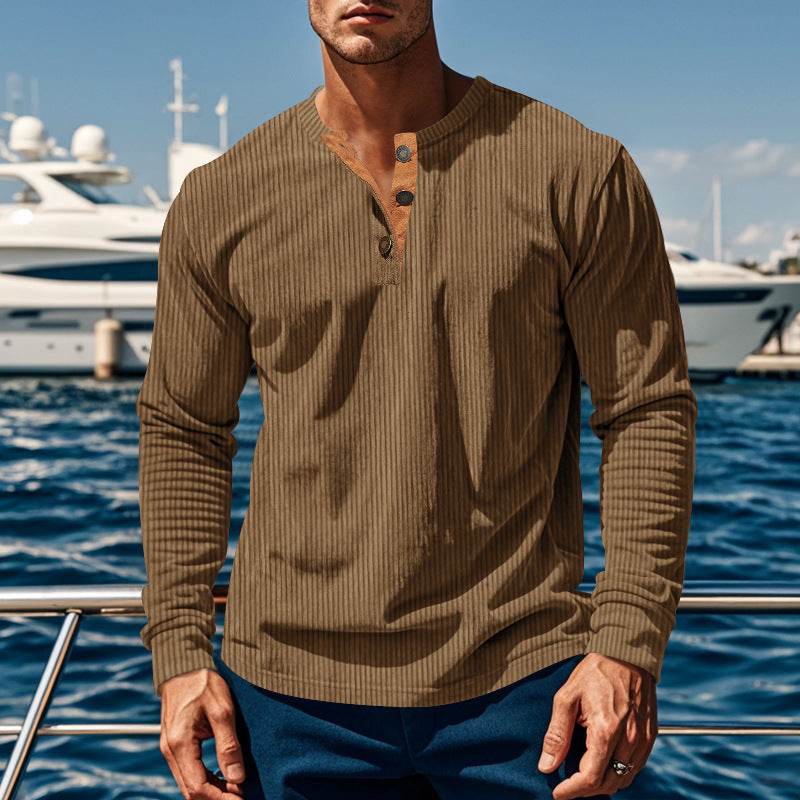 Buycenter Men's Slim-fit Four-button Corduroy Top - Long Sleeve Options - Buy Center