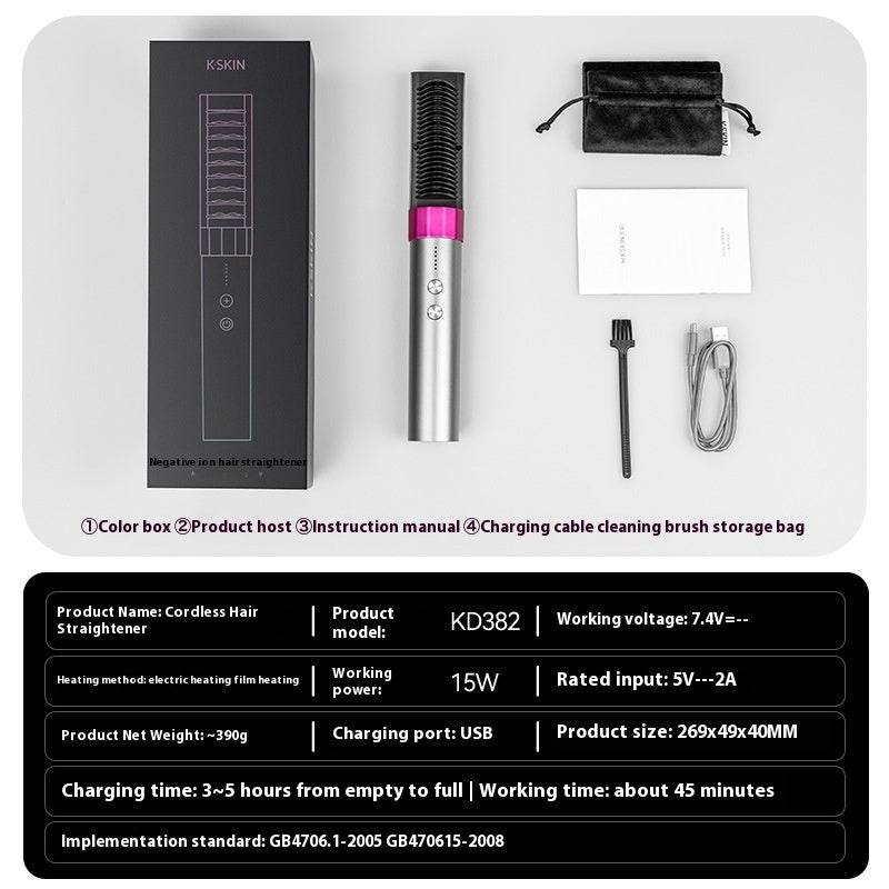 Anion Wireless Rechargeable Straightening Comb - Dual-Purpose Hair Tool - Buy Center