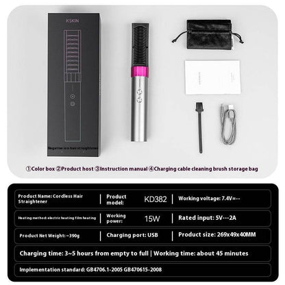 Anion Wireless Rechargeable Straightening Comb - Dual-Purpose Hair Tool - Buy Center