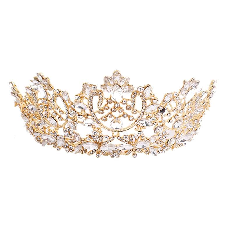 Elegant Flower Horse Eye Tiara - Gold Plated Wedding Crown Jewelry - Buy Center