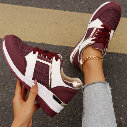 Colorblock Lace-Up Sneakers for Women - Stylish Thick-Soled Sports Flats - Buy Center